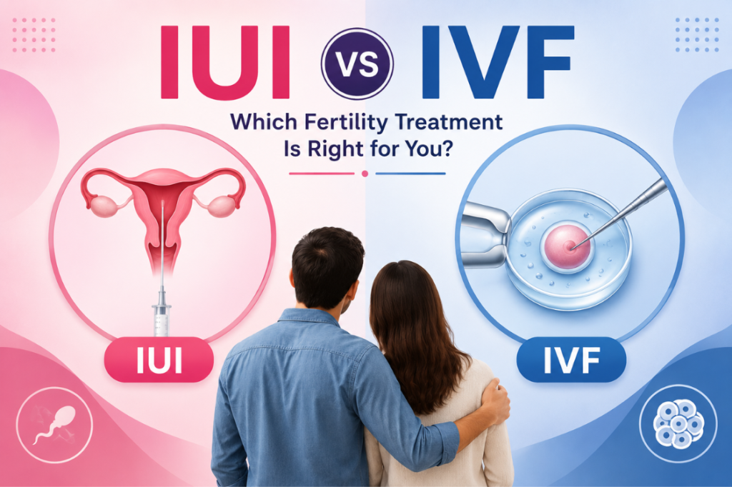 IUI vs IVF infographic comparing fertility treatments for couples