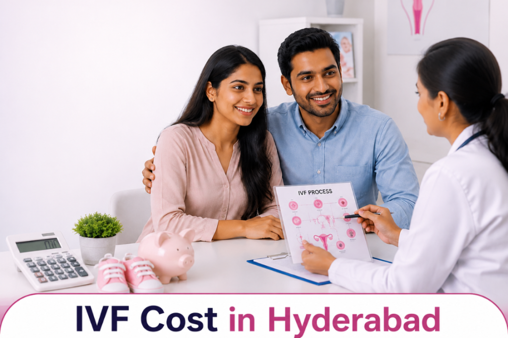 Happy couple consulting with a doctor about IVF treatment cost in Hyderabad