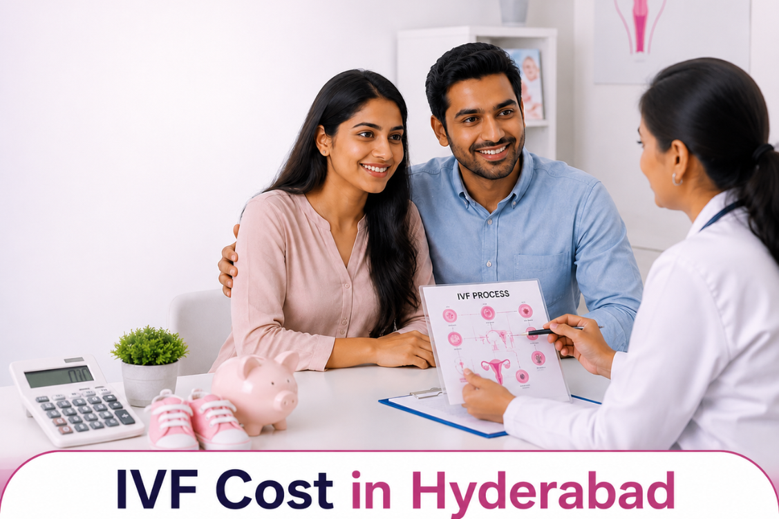 Happy couple consulting with a doctor about IVF treatment cost in Hyderabad